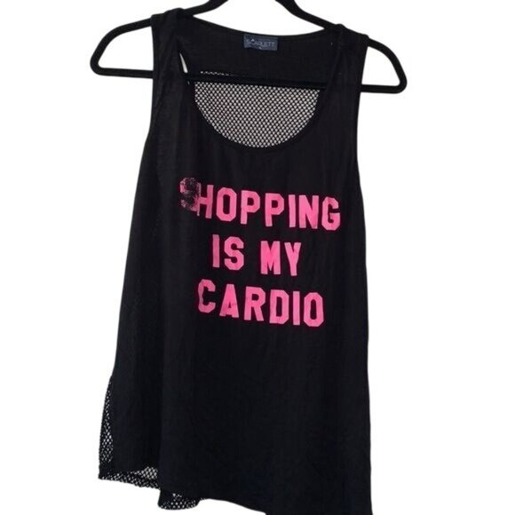 Scarlett Black Mesh Tank Top "Shopping Is My Cardio" Graphic XL - Picture 1 of 10